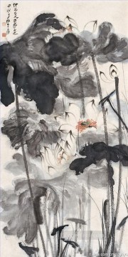  lotus Oil Painting - Chang dai chien lotus 7 traditional Chinese